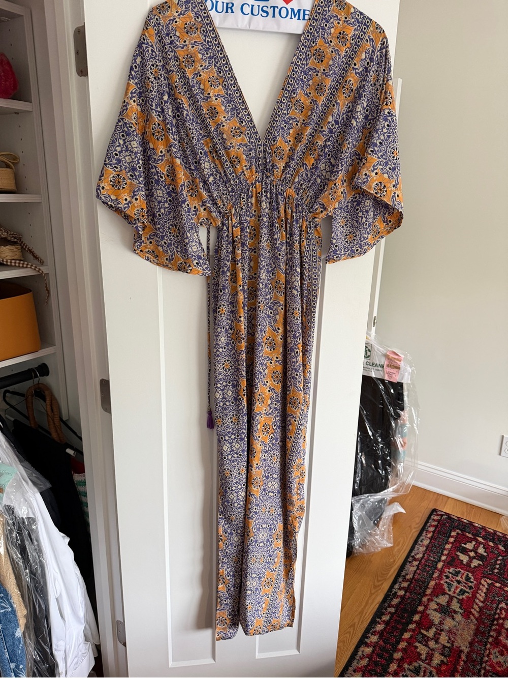 Bohemian Floral Print Maxi Dress in Mustard and Lavender